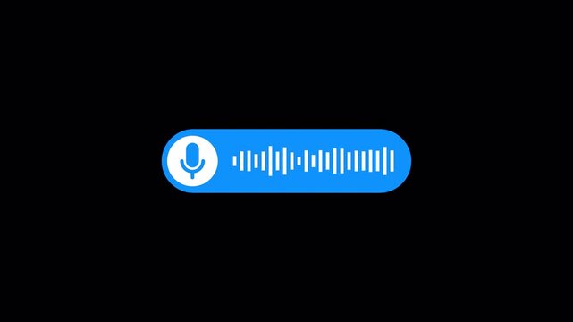 audio animation of smooth voive message featuring waveform visualization ,microphone icon and podcast on black  background