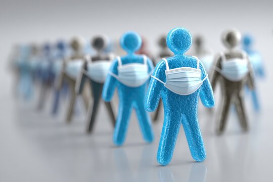 Line of figures, masks, health