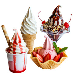 Strawberry and vanilla ice cream with fruits in a sweet and colorful dessert cup