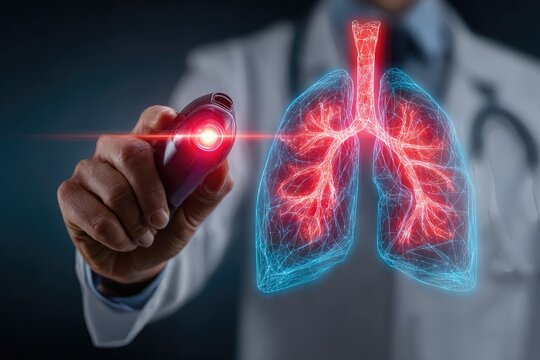 Doctor using a device to visualize lungs