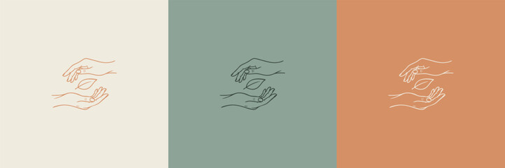 A minimalist line art illustration of hands holding a formless shape. This is ideal for wellness concepts self-care visuals.