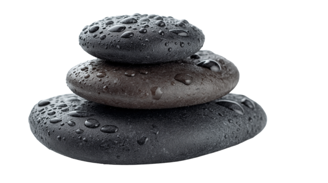 stacked smooth spa stones with water drops
