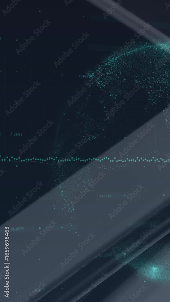 Poster animation of glowing globe of connections and data processing over smartphone