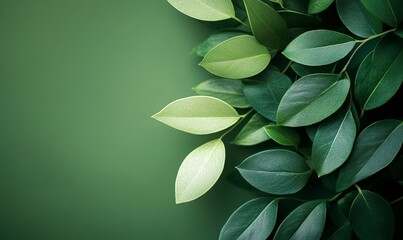 Fototapeta premium Captivating photo of lush leaves, embodying aesthetic minimalism, with a palette of dark sage colors to offer a serene and sophisticated vibe, perfect for modern, nature-inspired design, Generative AI