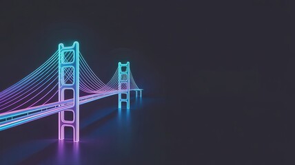 Obraz premium Neon Bridge Illustration: A vibrant neon illustration of a majestic bridge against a dark background, exuding a sense of futuristic design and architectural brilliance.