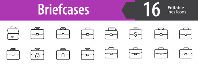 Briefcases Line Icons Set, Business, Office, Work, Professional, Documents, Editable Formats: AI, EPS, JPG, PNG, Ideal for Both Digital and Print Use
