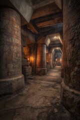 Obraz premium Ancient Stone Corridor With Glowing Light