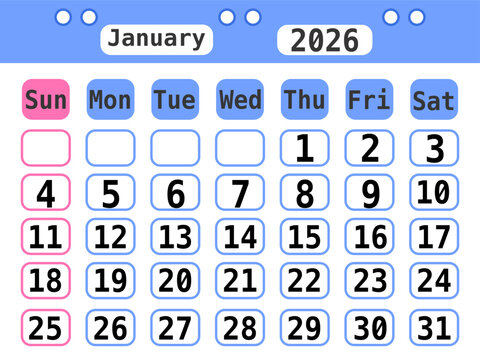 A cute, minimalist 2026 calendar with sweet pastel colors - Powered by Adobe