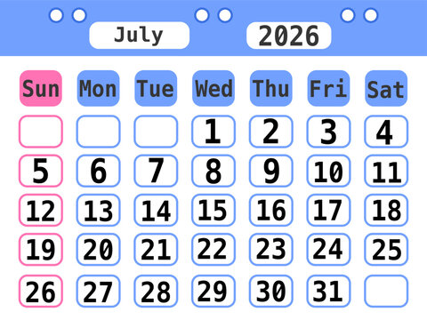 A cute, minimalist 2026 calendar with sweet pastel colors
