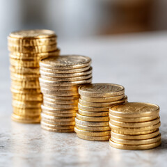 Stacks of golden coins symbolizing wealth and financial growth.