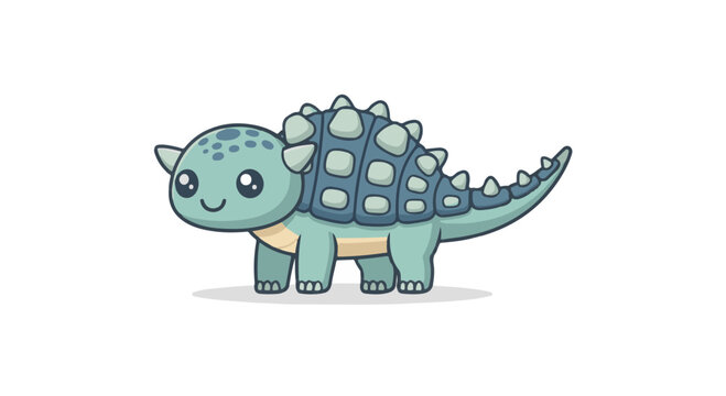 A cute baby Ankylosaurus sticker design, chibi cartoon style, 2D flat vector icon illustration of an adorable little. Kawaii style, character art, isolated on white background