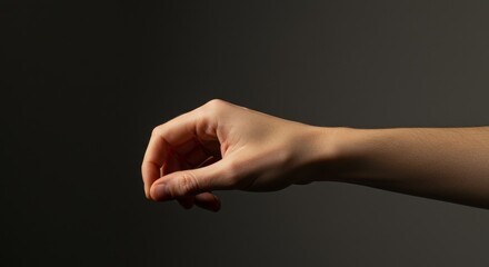 A Delicate Pinch Gesture Illuminated by Dramatic Sidelight Against a Dark Wall.