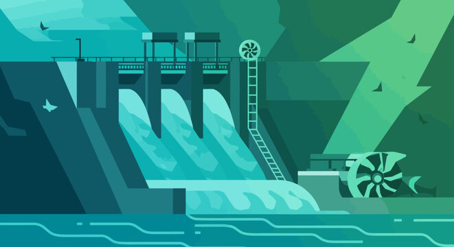 Abstract green hydro power plant in geometric flat design
