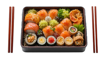 Premium Japanese sushi bento box on white and transparant background