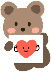 Cute teddy bear holding heart sign with a positive message of kindness, support, and volunteering
