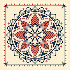 Vector art of intricate floral mandala pattern with symmetrical design, a decorative element for spiritual and bohemian inspired projects