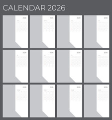 2026 Calendar Template Yearly Vertical Format with Greyscale Color