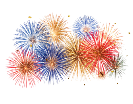 New Year Holiday Banner with Fireworks and Confetti, Transparent PNG