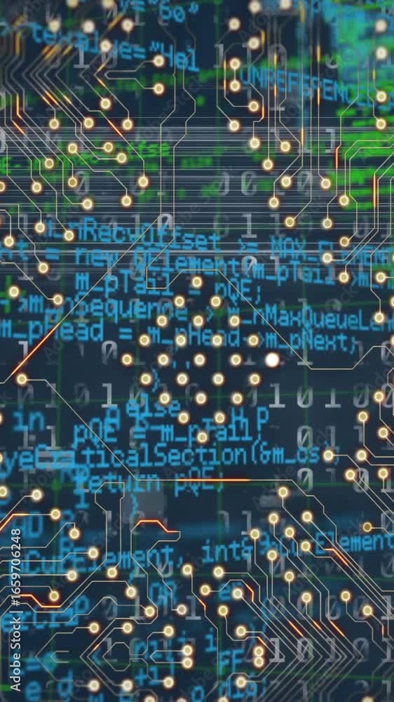 Aufkleber animation of interference over computer circuit board and data processing