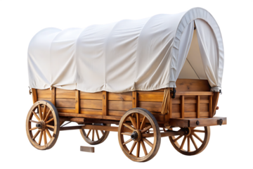 Wooden Covered Wagon with White Canvas Top on Transparent Background old west pioneer isolated on a transparent background