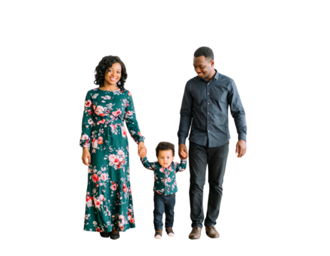 Iconic representation of a family of three holding hands together happily