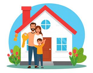 Happy Family Home Buyers Holding Keys, Real Estate PNG Isolated