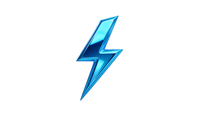3D Stylized Lightning Bolt Icon &ndash; Metallic Light Blue Chrome Render Isolated PNG