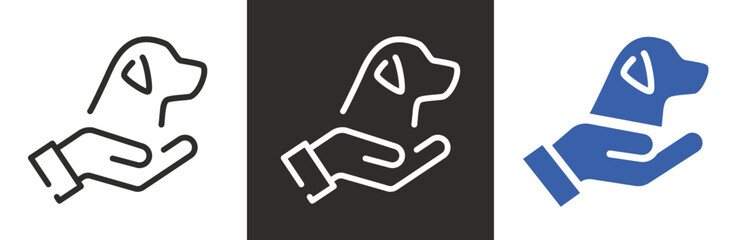 flat and linear set icons, animal protection icon, dog care, pet, simple symbols on white and black background - editable stroke vector illustration