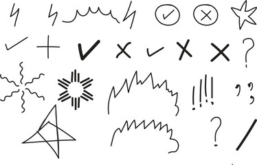 Line marker hand drawn brush pen sketch underline set. Sketch pencil stroke vector. Hand drawn pencil arrow, heart, star marker brush stroke icon element highlight scribble set. Cute swoosh, crown