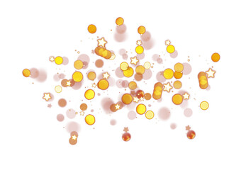Christmas gold bokeh glowing with glittering stars on transparent background, gold dusty bokeh luxury background overlay for graphic users. Png file