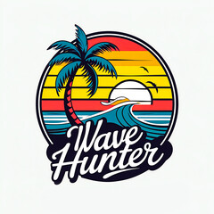 Naklejka premium Retro Summer Fever Sunset Palm Tree Graphic Illustration for Trendy Beach Vibes and Tropical Vacation T-Shirt Design 