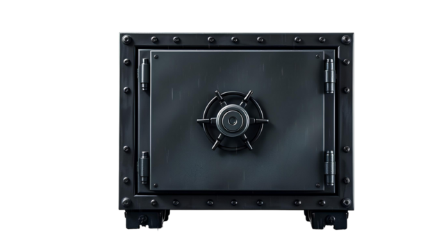 Industrial Safe with Circular Lock – Large Rectangular Metallic Security Vault Isolated PNG