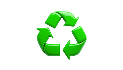 Obraz premium 3D Green Recycling Symbol – Glossy Reflective Arrows Continuous Loop Isolated PNG