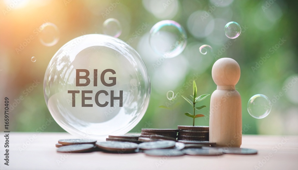 Aufkleber conceptual image showcasing the concepts of big tech and innovation, depicted with a transparent bub