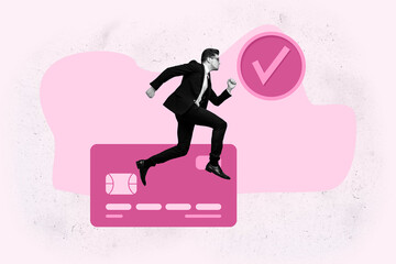 Collage of surprised person surrounded by dollar symbols and credit card representing income earnings and currency concept