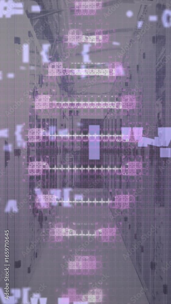Poster animation of dna strand and data processing over computer server room