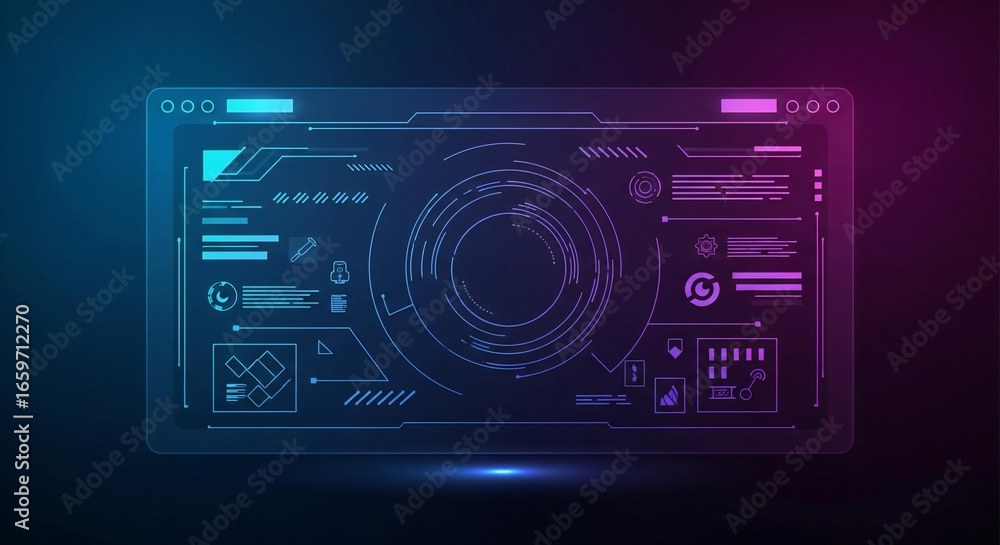 Aufkleber dynamic futuristic dashboard interface glowing with data visualization, showcasing innovation and ad