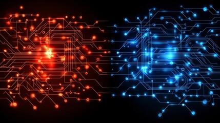 Fototapeta premium Vibrant Digital Circuitry Design in Red and Blue Colors