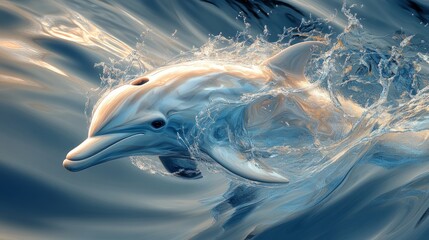 A playful dolphin navigates effortlessly through clear, shimmering waters, capturing the thrill of ocean life