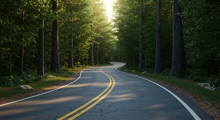 Obraz premium Flat view of road through green forest, lush green healthy rain forest, environment, health, green economy, beautiful way view of nature ecosystem for save Earth with Generative AI.