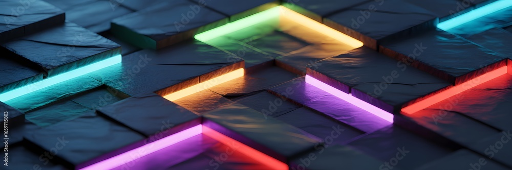 Poster abstract geometric design: an intriguing, dynamic composition of illuminated geometric shapes. the s