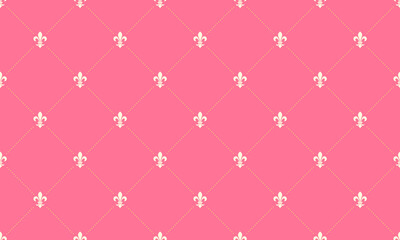 Elegant pink seamless pattern featuring delicate fleurdelis motifs arranged on a diamond grid.  Perfect for feminine designs, branding, websites, or textile prints.