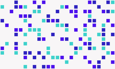 Abstract digital art featuring scattered teal and purple squares on a white background.  Perfect for tech, data visualization, or modern design projects.