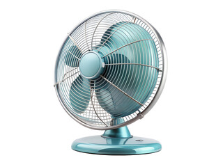Retro electric table fan isolated on transparent background, a vintage metal cooling appliance for home and office with a classic design and style