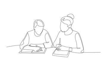 Tutoring in the library concept one-line drawing