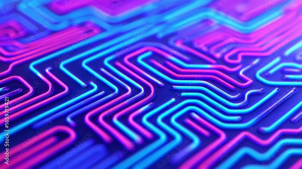 Poster neon blue and purple glowing circuit lines create futuristic technology background with seamless dig