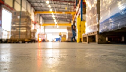 Fototapeta premium Warehouse floor, revealing storage of merchandise and a worker