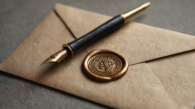Sealed letter with wax seal and fountain pen