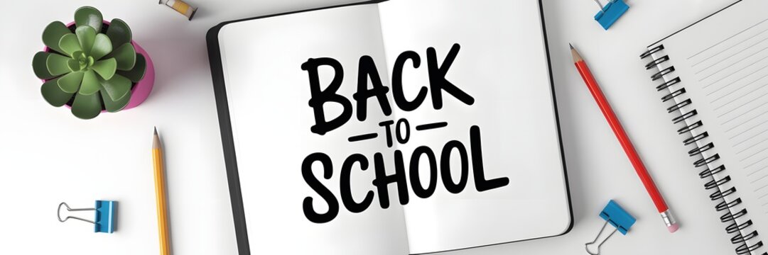 Back to School Setup: A vibrant display with notebooks, pencils, and other stationary, showcasing the excitement of returning to school.