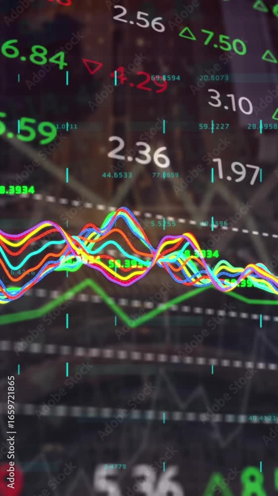 Poster animation of data processing over cityscape